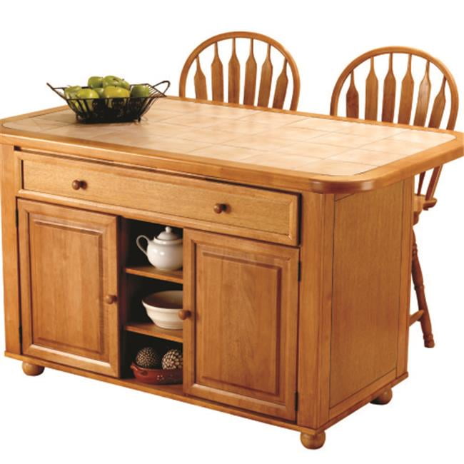 Sunset Trading 3 Piece Light Oak Kitchen Island Set Terracotta Rose