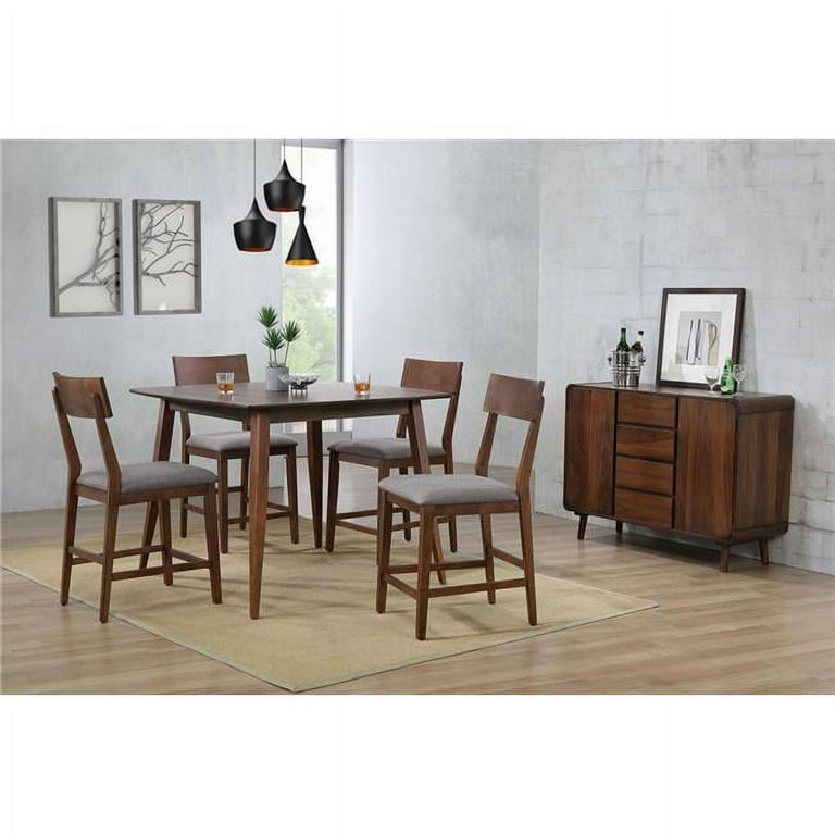 Sunset Trading 36 x 48 x 48 in. Mid Century Square Counter Height Pub Table Dining Set with Padded Performance Fabric Seats Server Danish Walnut 6