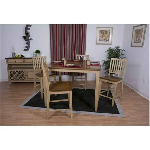 Sunset Trading 48 In. Brook Square Pub Set with Slat Back Stools 5 Pieces