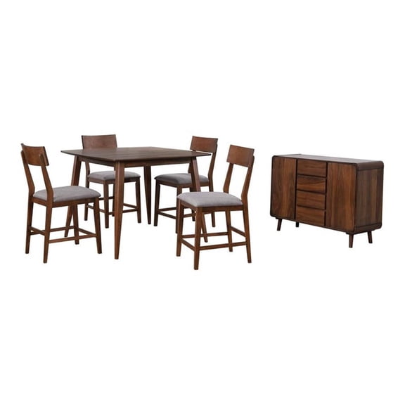 Sunset Trading 6-Piece 48" Square Mid-Century Wood Pub Dining Set in Walnut