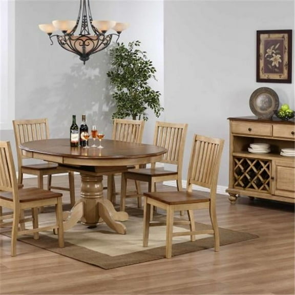 Sunset Trading 7 Piece Brook Round or Oval Butterfly Leaf Dining Set with Slat Back Chairs