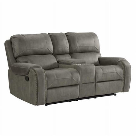 Sunset Trading 78 in. Calvin Dual Reclining Loveseat with Storage Console with Nailheads Gray - Fabric