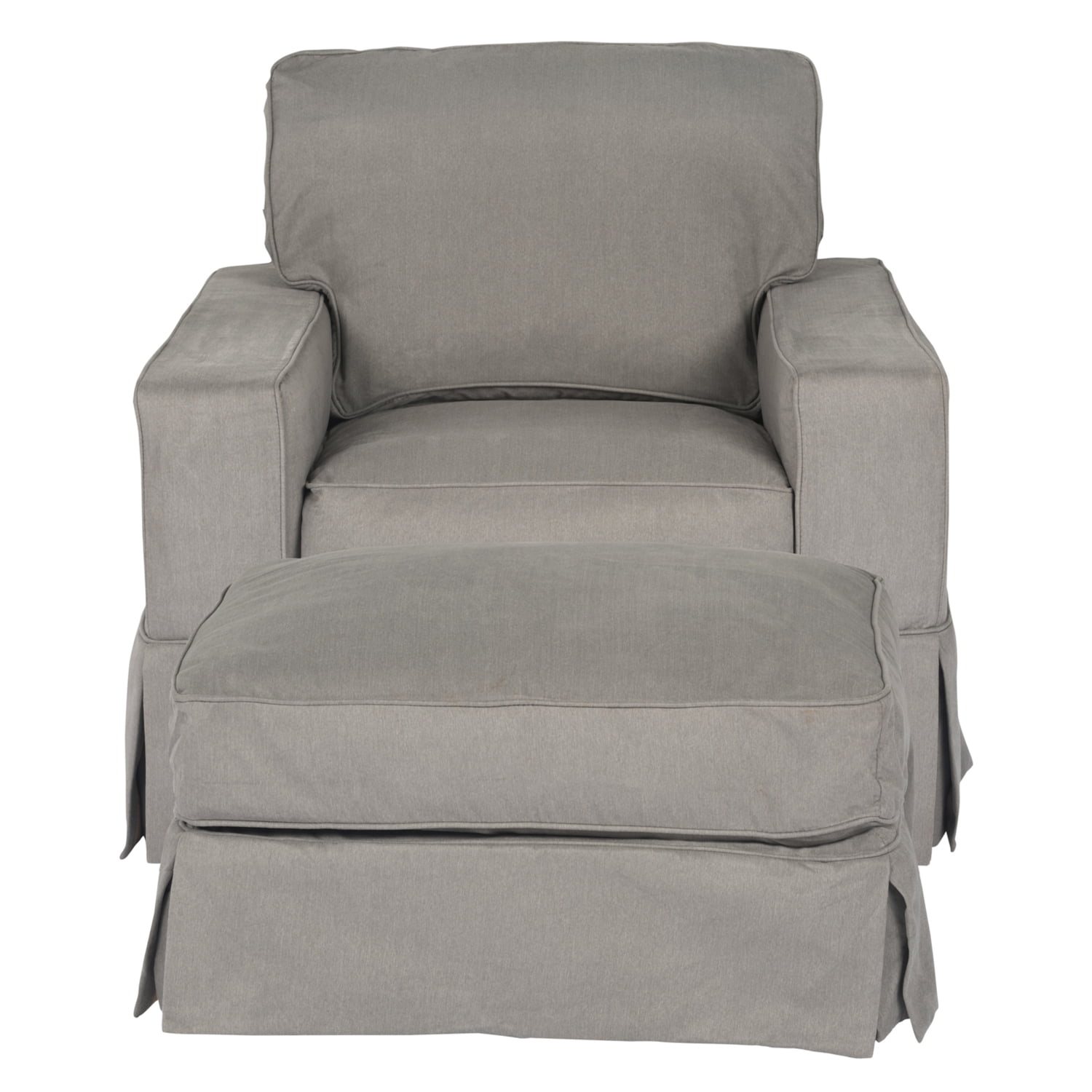 Traditional Gray Wood Accent Chair with Performance Fabric