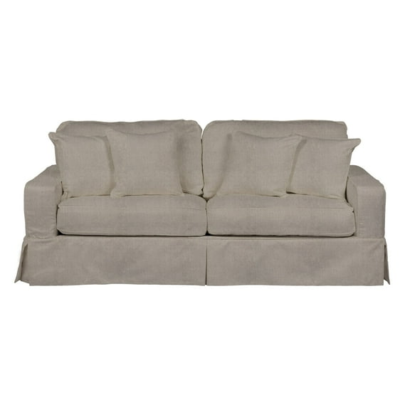 Sunset Trading Americana Box Cushion Fabric Slipcovered Sofa in Light Gray