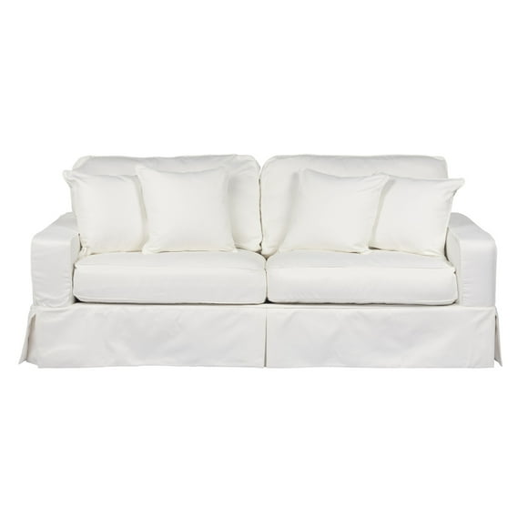 Sunset Trading Americana Box Cushion Fabric Slipcovered Sofa in White