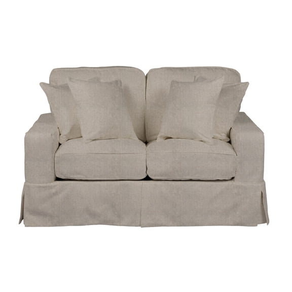 Sunset Trading Americana Box Cushion Track Arm Slipcovered Loveseat ? Light Gray?