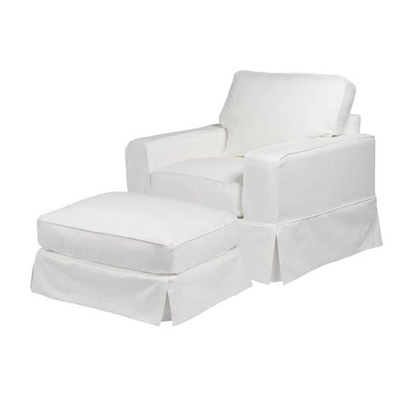 Sunset Trading Americana Slipcovered Chair & Ottoman Performance White