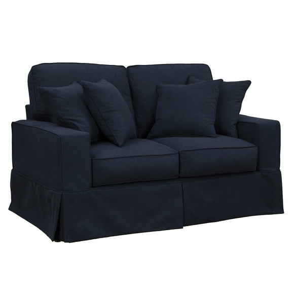 Sunset Trading Americana Slipcovered Loveseat in Navy Blue Performance Fabric