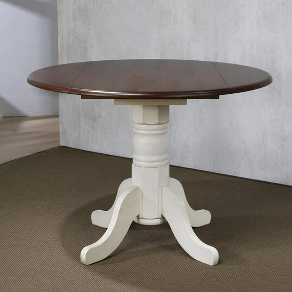 Sunset Trading Andrew 42" Round Extending Dropleaf Dining Table White/Brown Wood