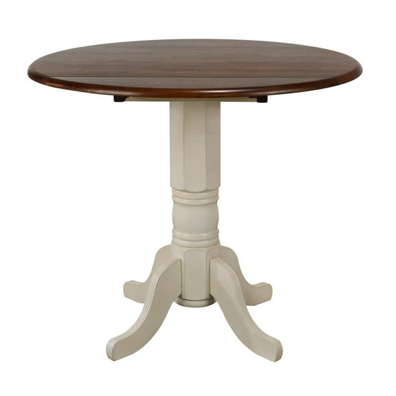 Sunset Trading Andrew 42" Round Extending Dropleaf Pub Table White/Chestnut Wood