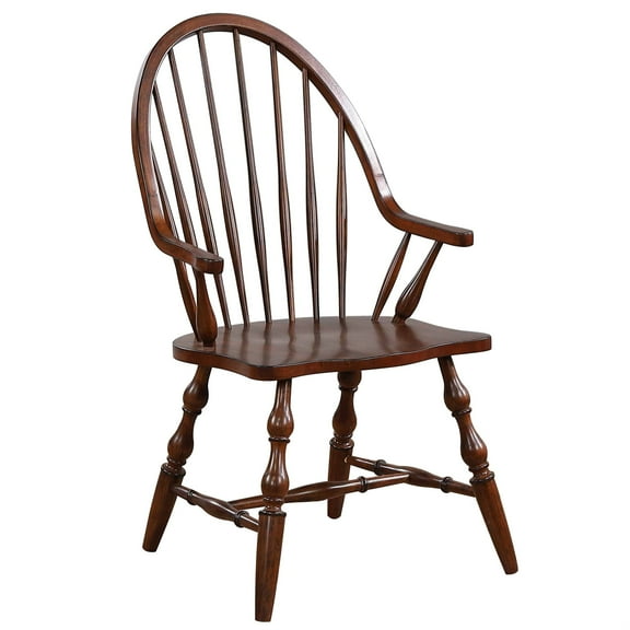 Sunset Trading Andrews 18" Windsor Wood Dining Chair with Arms in Chestnut Brown