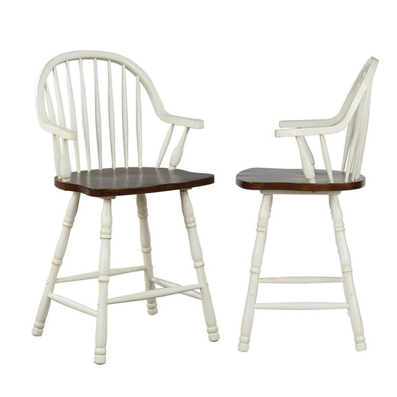Sunset Trading Andrews 24" Windsor Wood Barstools in White/Brown (Set of 2)