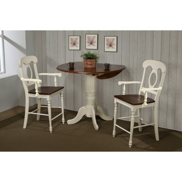 Sunset Trading Andrews 3Pc 42" Round Drop Leaf Pub Table Set White/Brown Wood