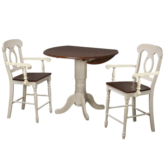 Sunset Trading Andrews 3Pc 42" Round Drop Leaf Pub Table Set White/Brown Wood