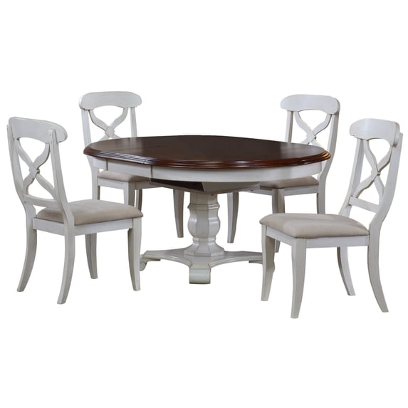 Sunset Trading Andrews 5PC Extendable Round/Oval Dining Set in White/Brown Wood