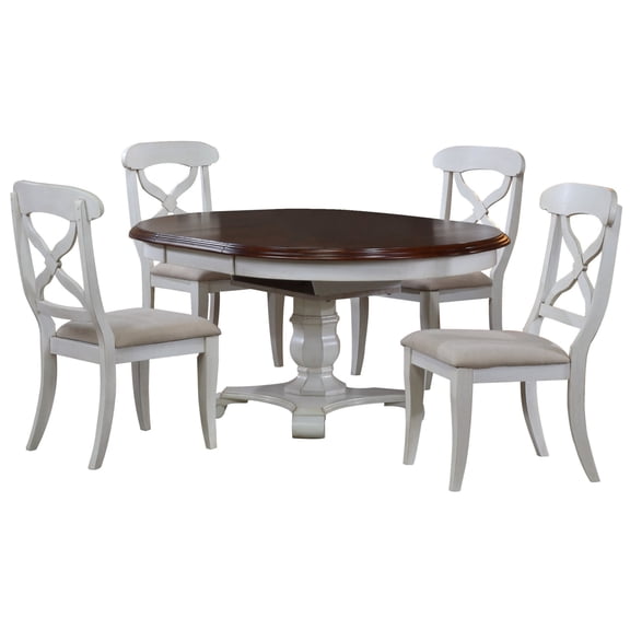 Sunset Trading Andrews 5PC Extendable Round/Oval Dining Set in White/Brown Wood