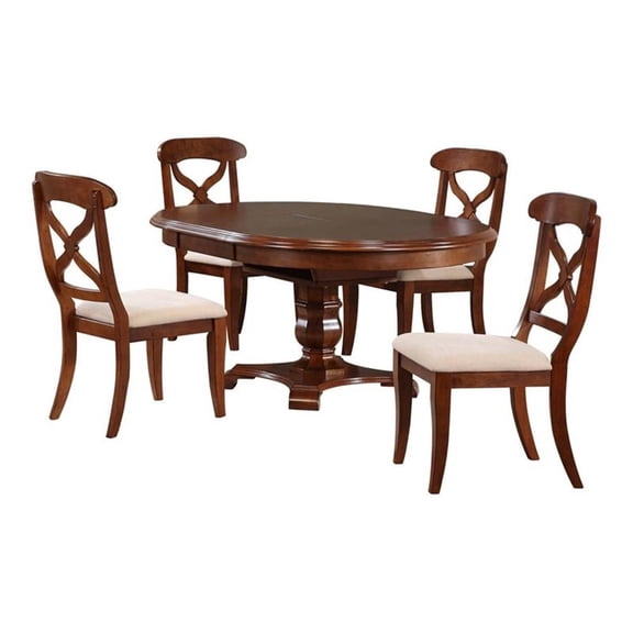 Sunset Trading Andrews 5PC Round/Oval Wood Extendable Dining Table Set in Brown