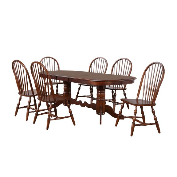 Sunset Trading Andrews 7-Piece 96" Butterfly Extendable Wood Dining Set in Brown