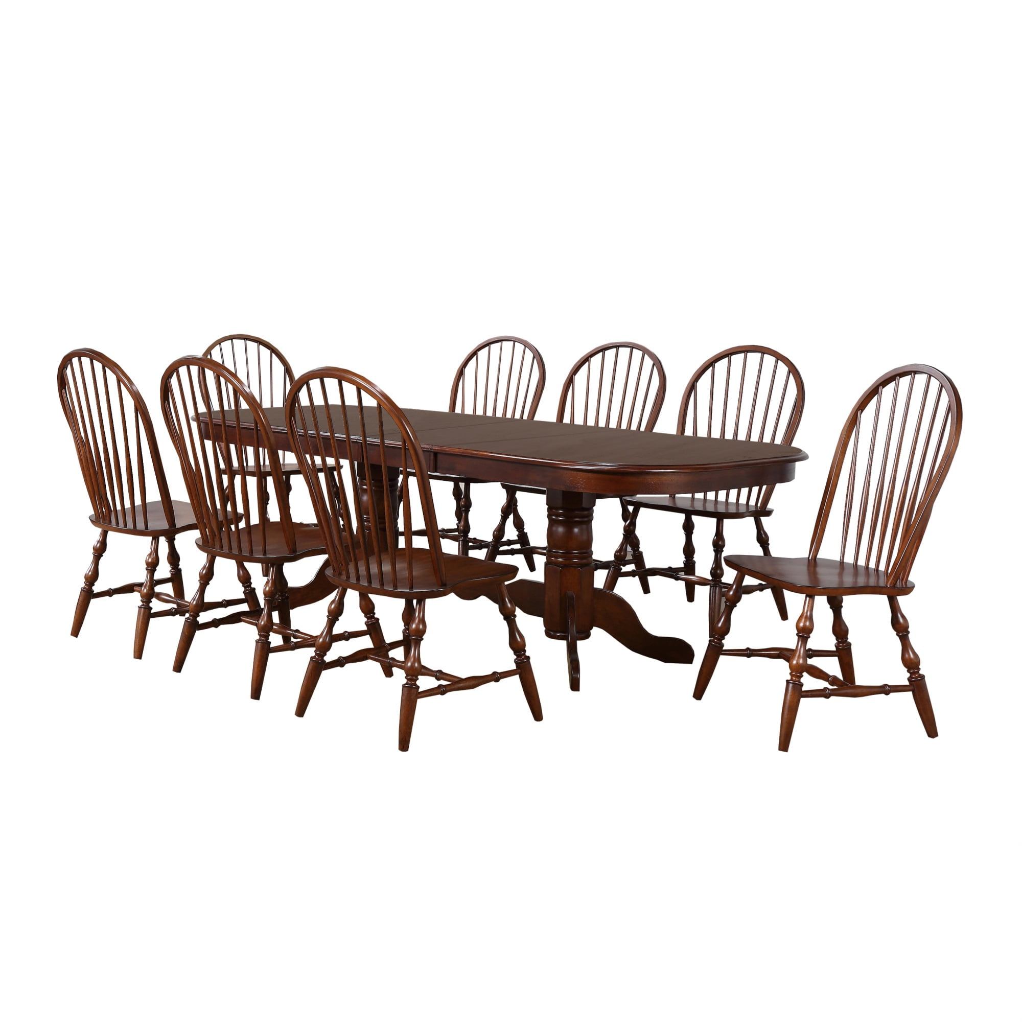 Chestnut Brown 96" Extendable Wood Dining Set with 8 Chairs