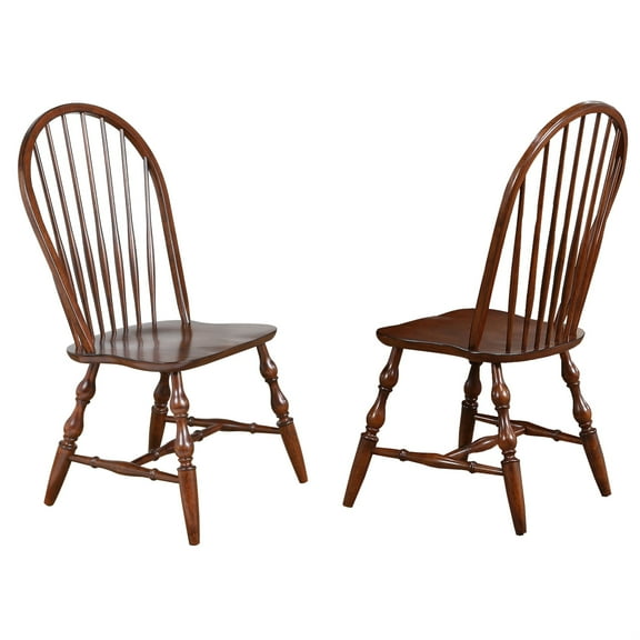 Sunset Trading Andrews Windsor Solid Wood Dining Chairs in Chestnut (Set of 2)
