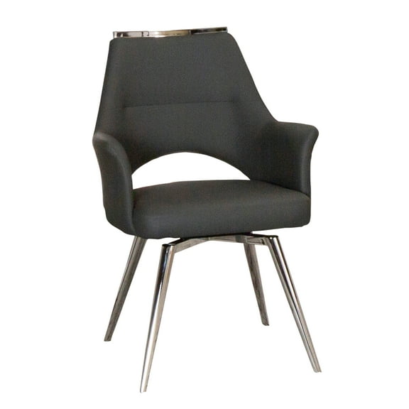 Sunset Trading Atlas Swivel Dining Armchair Dark Gray Faux Leather w Chrome Legs