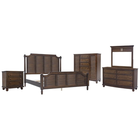 Sunset Trading Bahama Shutter 5-Piece Wood King Bedroom Set in Walnut