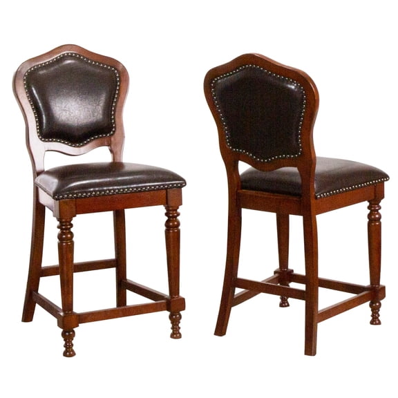 Sunset Trading Bellagio 25" Faux Leather Barstools in Brown Cherry (Set of 2)
