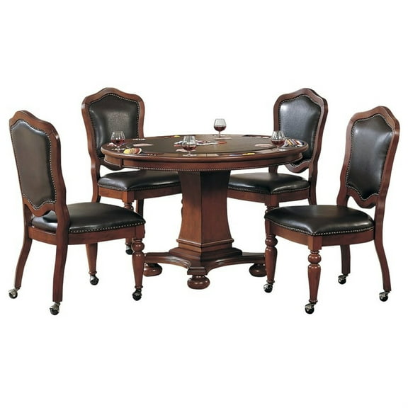 Sunset Trading Bellagio 48" 5-Piece Wood Dining/Poker Table Set in Brown Cherry