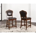 thumbnail image 1 of Sunset Trading Bellagio Upholstered Barstools with Backs - Counter Height Dining Chairs & Nailheads Distressed Cherry Brown Wood - Set of 2, 1 of 1