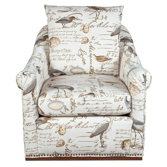 Sunset Trading Birdscript Rolled Arms/Nailhead Trim Fabric Swivel Chair in Cream