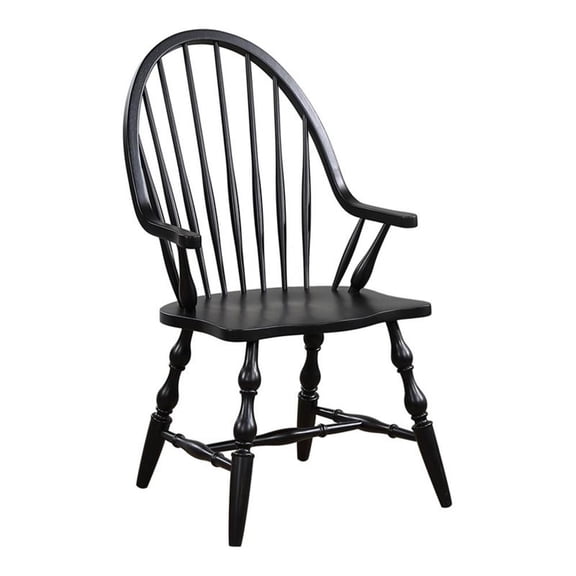 Sunset Trading Black Cherry Selections 18" Wood Windsor Dining Armchair in Black