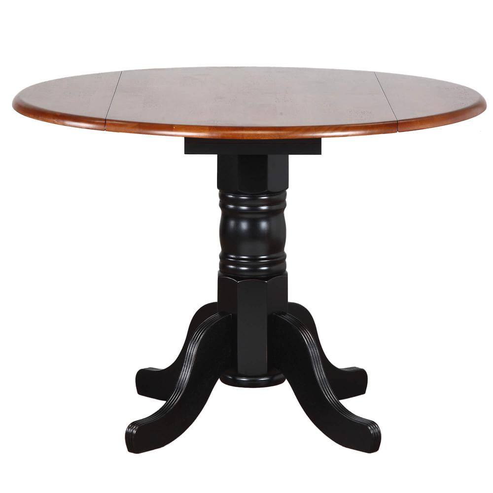 Transitional Round Wood Extendable Dining Table in Antique Black/Cherry