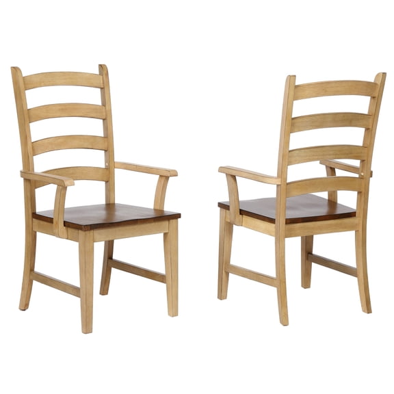 Sunset Trading Brook 18" Wood Ladder Back Dining Armchairs in Cream (Set of 2)