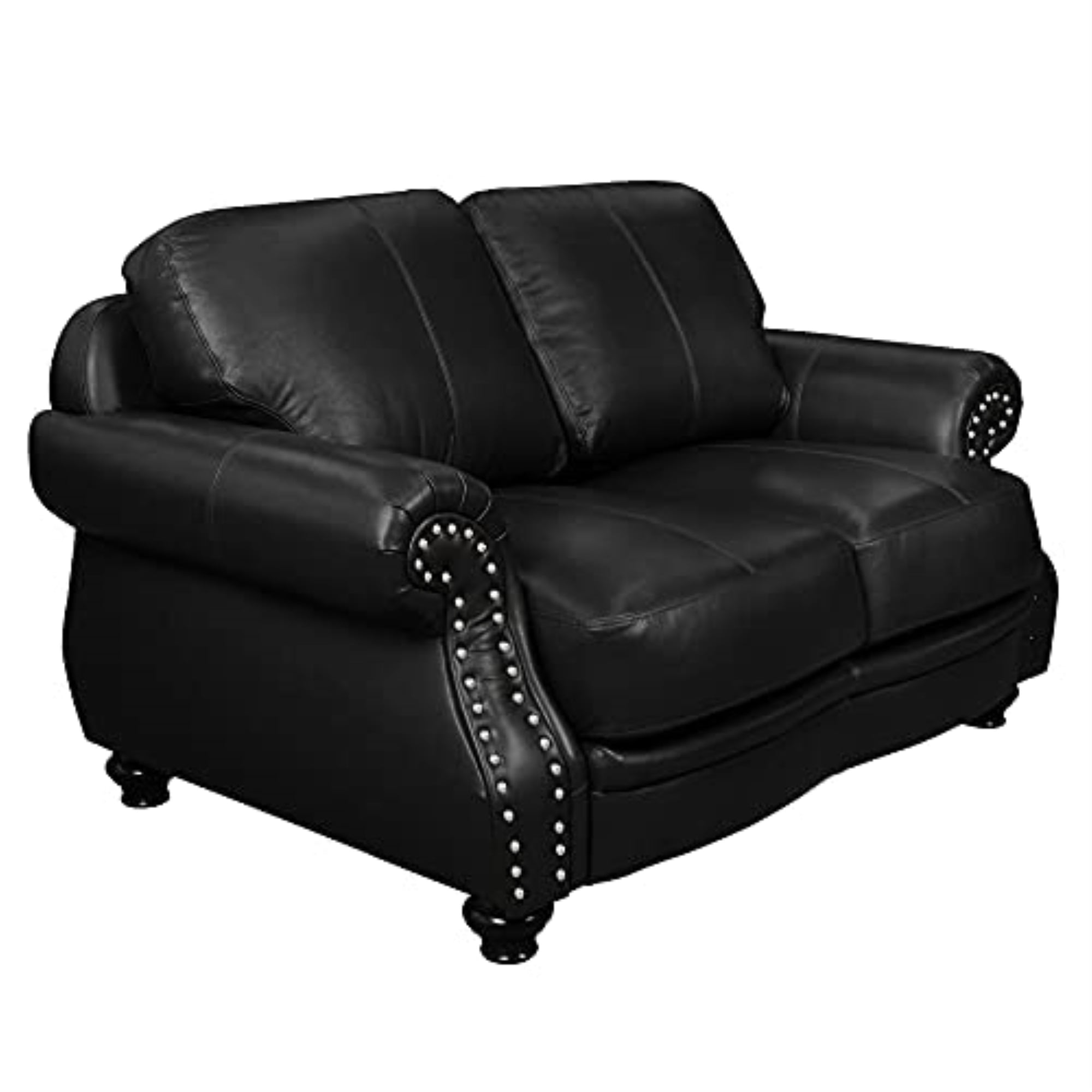 Charleston 63'' Black Leather Nailhead Loveseat with Wood Frame