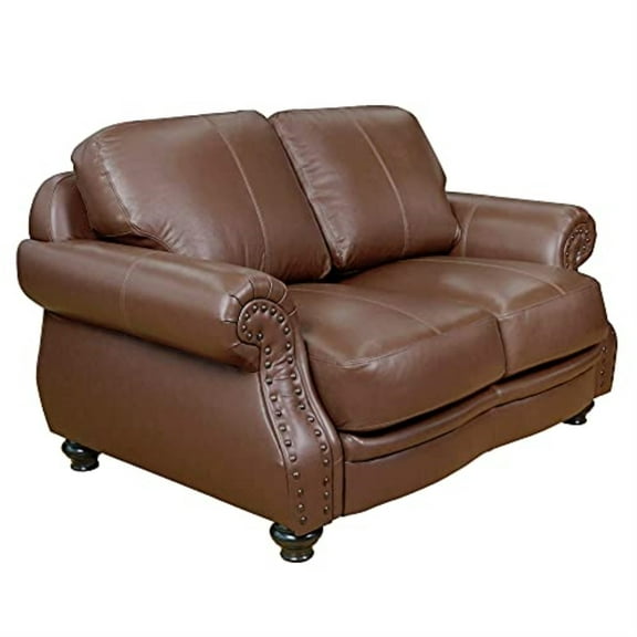 Sunset Trading Charleston 63" Top-Grain Leather Loveseat in Chestnut