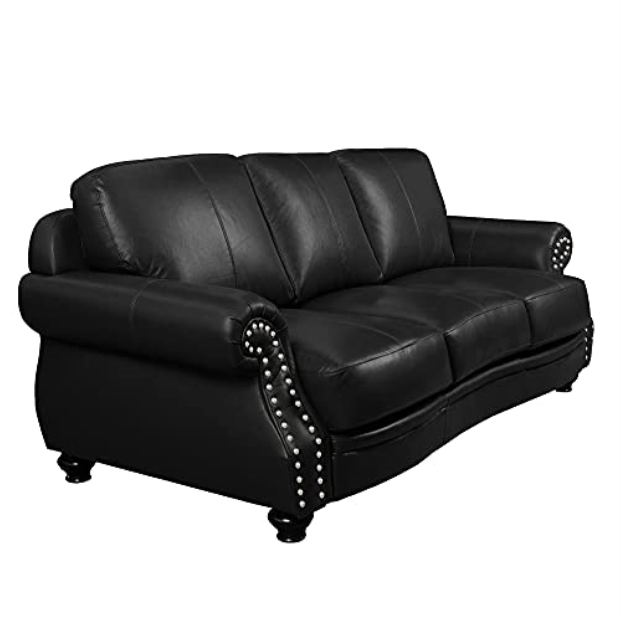 Charleston Traditional Black Leather Sofa with Nailhead Detail