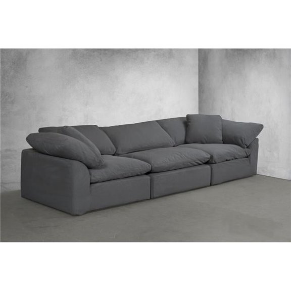Sunset Trading Contemporary Puff Collection 3PC Slipcovered Modular Sectional Sofa - Performance Fabric Washable Water-Resistant Stain-Proof - 132 in. Deep-Seating Down-Filled Couch - Gray