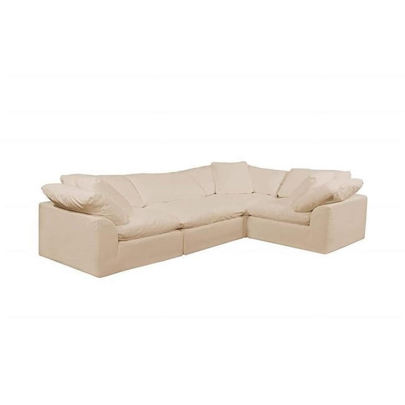 Sunset Trading Contemporary Puff Collection 4PC Slipcovered L-Shaped Sectional Sofa - Tan/Beige