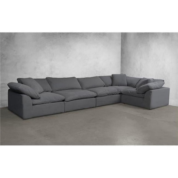 Sunset Trading Contemporary Puff Collection 5PC Slipcovered Modular L-Shaped Sectional Sofa - Gray