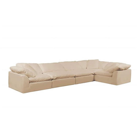 Sunset Trading Contemporary Puff Collection 5PC Slipcovered Modular L-Shaped Sectional Sofa - Performance Fabric Washable Water-Resistant Stain-Proof - 176 in. Deep-Seating Down-Filled Couch -