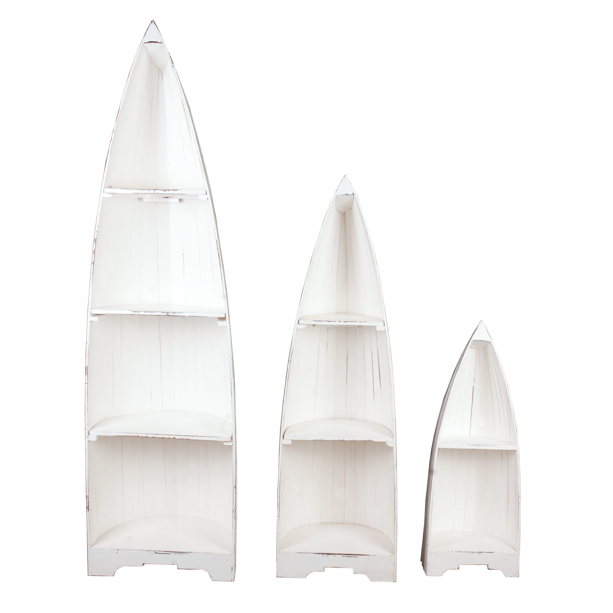 Cape Cod Whitewashed Wooden Boat Bookshelf Trio