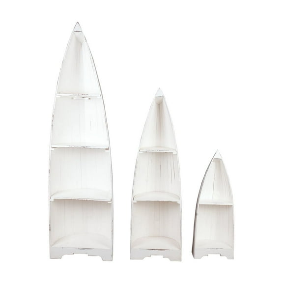 Sunset Trading Cottage 3-Piece Coastal Wood Boat Shelves in Distressed White