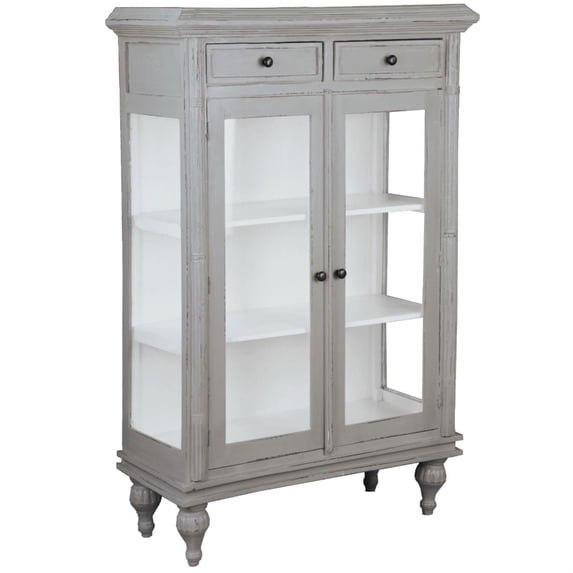 Sunset Trading Cottage Transitional Cabinet in Distressed Gray/White Curio Wood