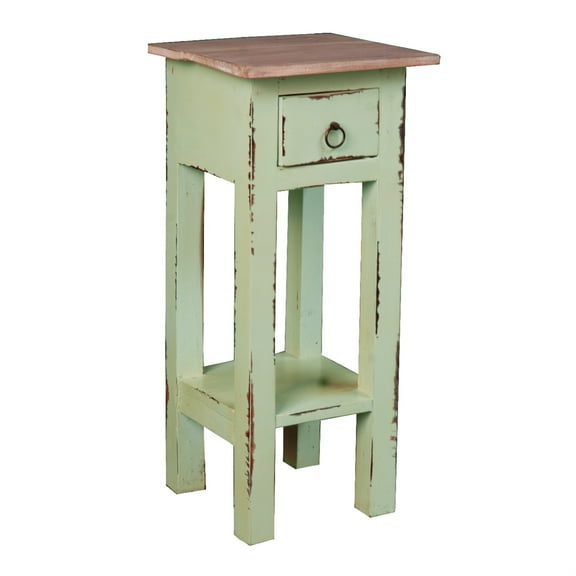 Sunset Trading Cottage Narrow Wood Side Table in Bahama Green and Limewash Top
