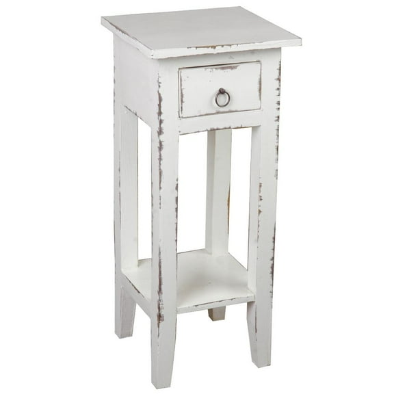 Sunset Trading Cottage Narrow Wood Side Table in Distressed White Washed