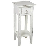 Sunset Trading Cottage Narrow Wood Side Table in Distressed White Washed