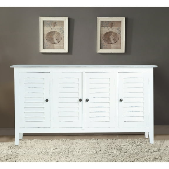 Sunset Trading Cottage Shutter Door Credenza White/Gray Solid Wood No Assembly