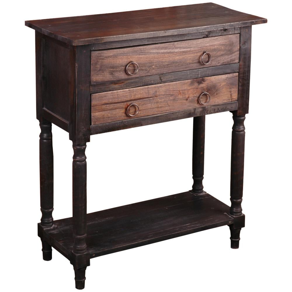 Raftwood Brown and Antique Brass 2-Drawer Storage Side Table