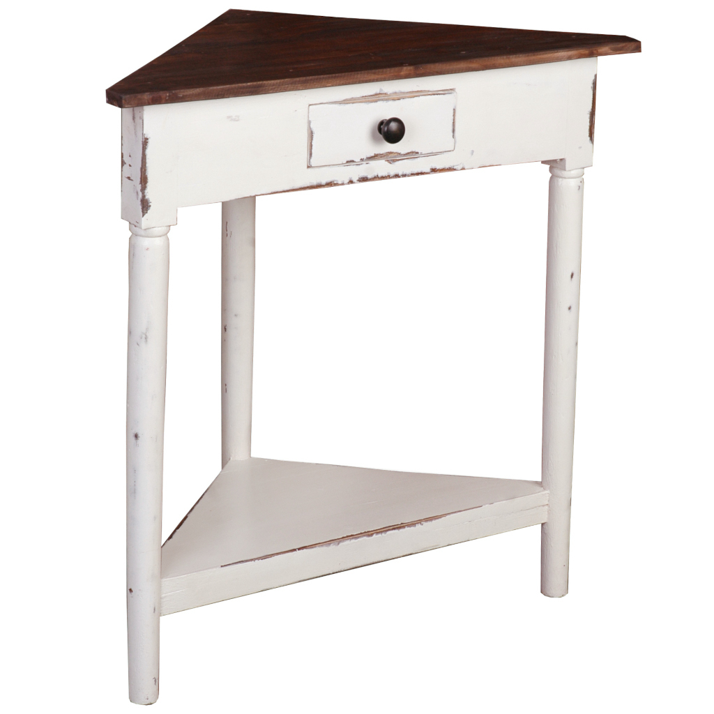 Sunset Trading Cottage Wood Corner Table in Distressed Whitewash/Raftwood