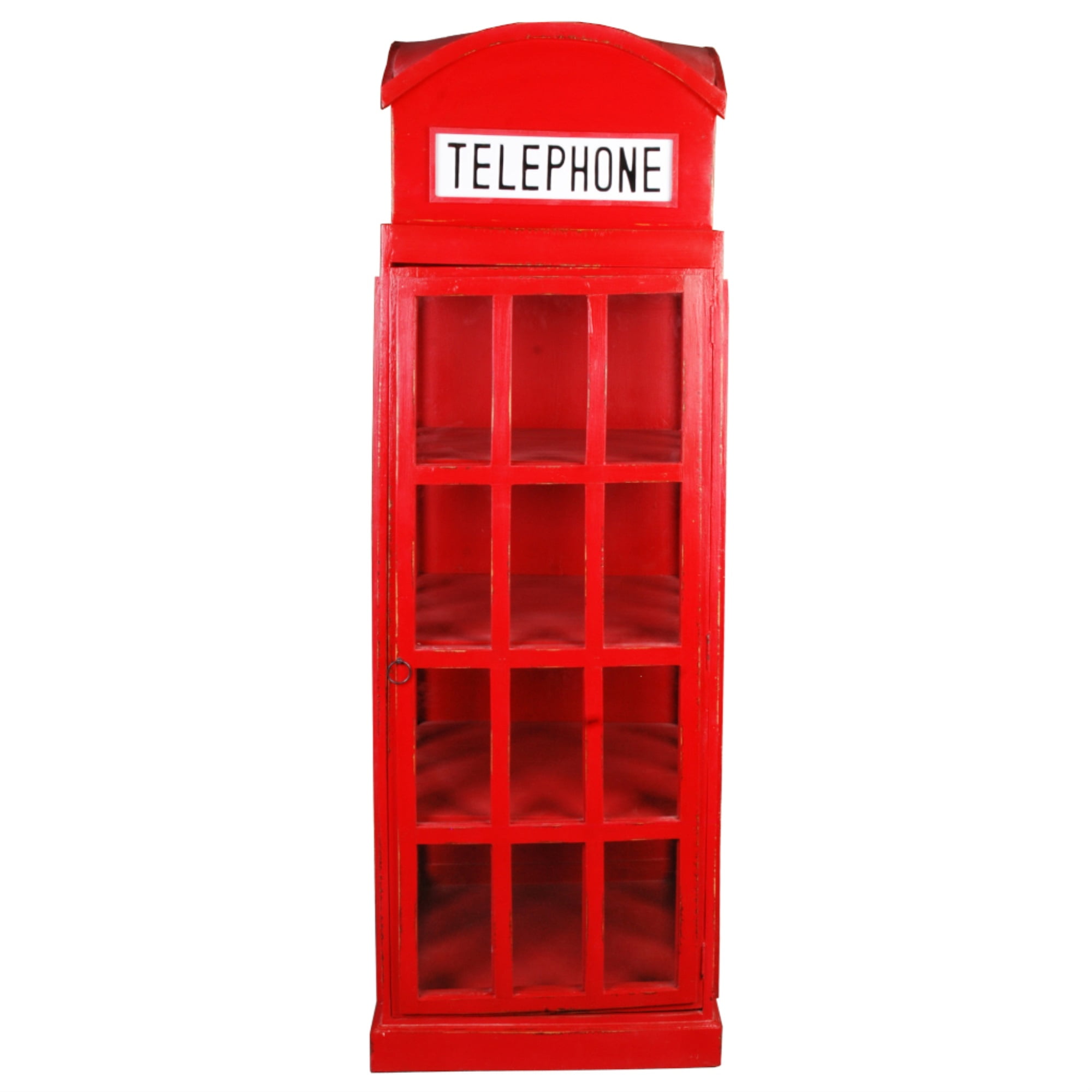 Distressed Red Mahogany English Phone Booth Cabinet